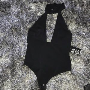 NEW! Black thong bodysuit halter top with choker
